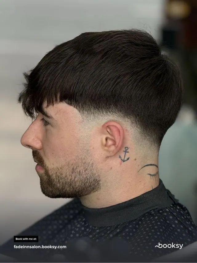 A textured fringe with a skin fade