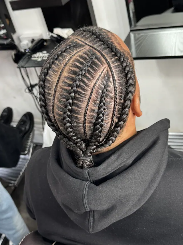 Cornrow braids, from behind